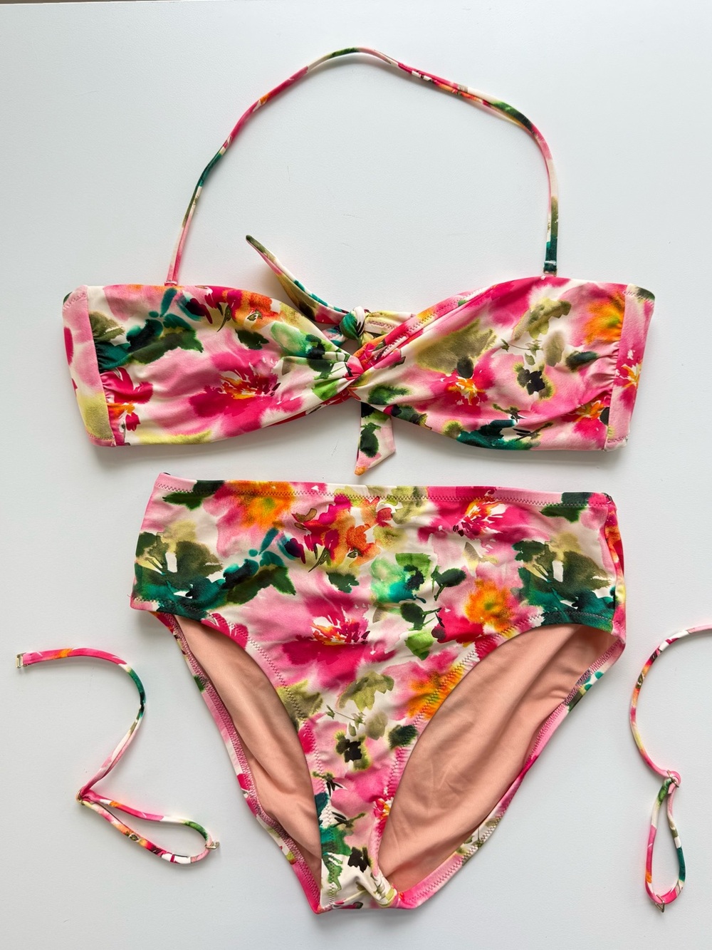 J. Crew Pink and Green Floral Bandeau Bikini Set - Picture 5 of 5